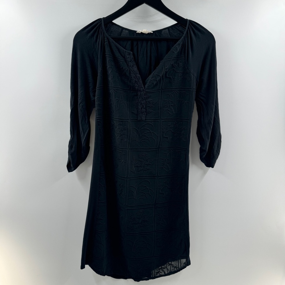 Lucky Brand Denim Co Black Embroidered V-Neck Long Sleeve Dress – Size Small